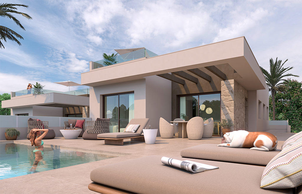 Villas on one level with 4 bedrooms, basement and private pool in Benijófar