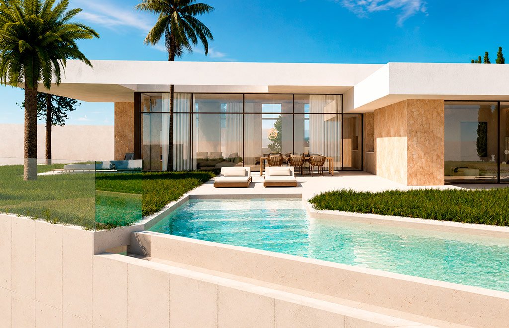 Villas on one level with 4 bedrooms, private pool and golf views in Ciudad Quesada