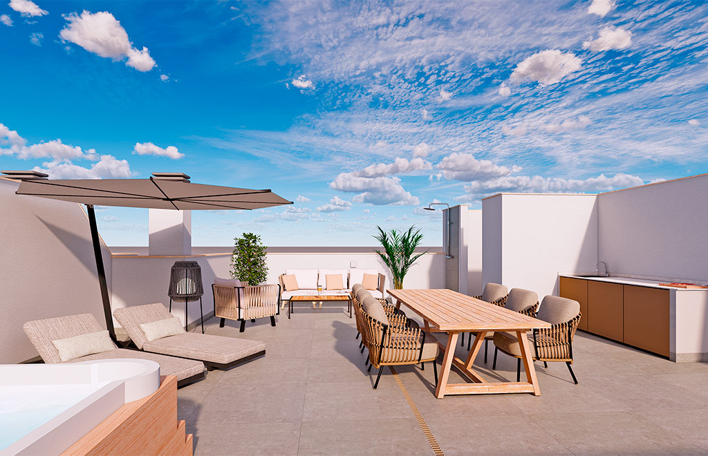 Apartments with 3 bedrooms and solarium, 500m from the beach in Torre de la Horadada